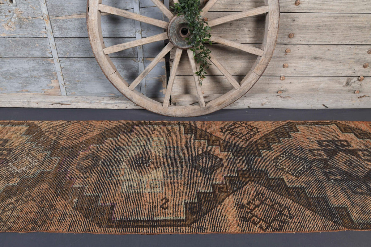 El yapımı vintage yolluk 86x287 cm oryantal desenli yün - kenar ve saçak detayı