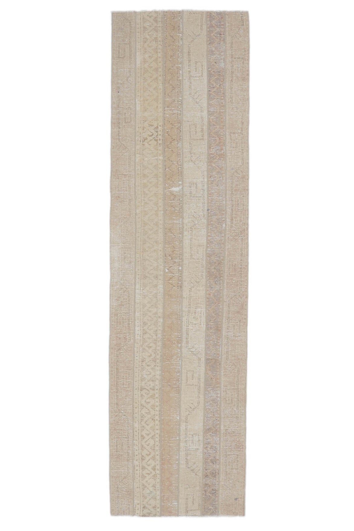 El yapımı vintage yolluk 79x279 cm soluk geometrik desenli yün - açık alan görünümü