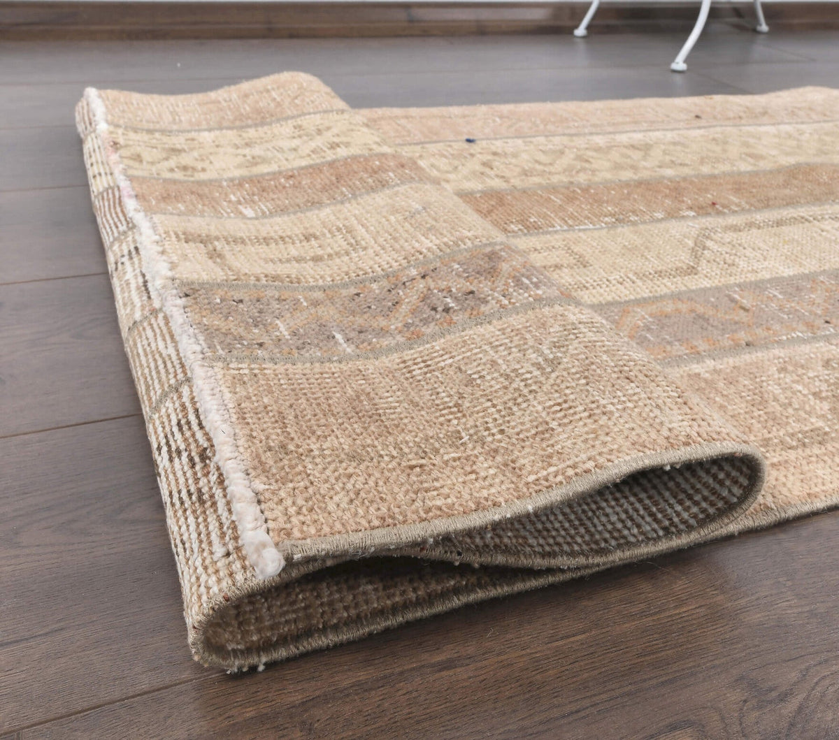 El yapımı vintage yolluk 79x279 cm soluk geometrik desenli yün - üstten görünüm