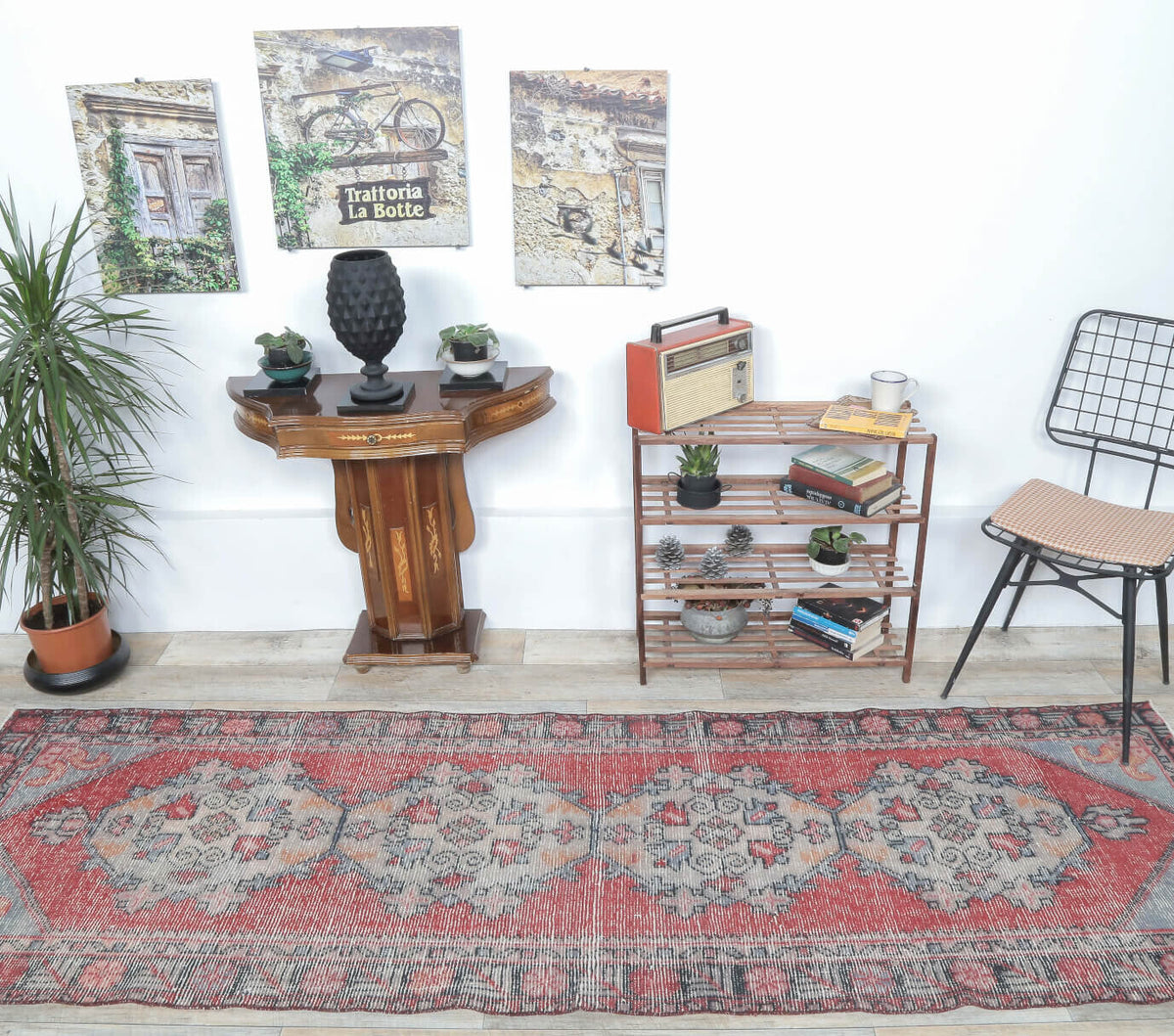 El yapımı vintage yolluk 91x290 cm oryantal desenli yün - detay görünümü