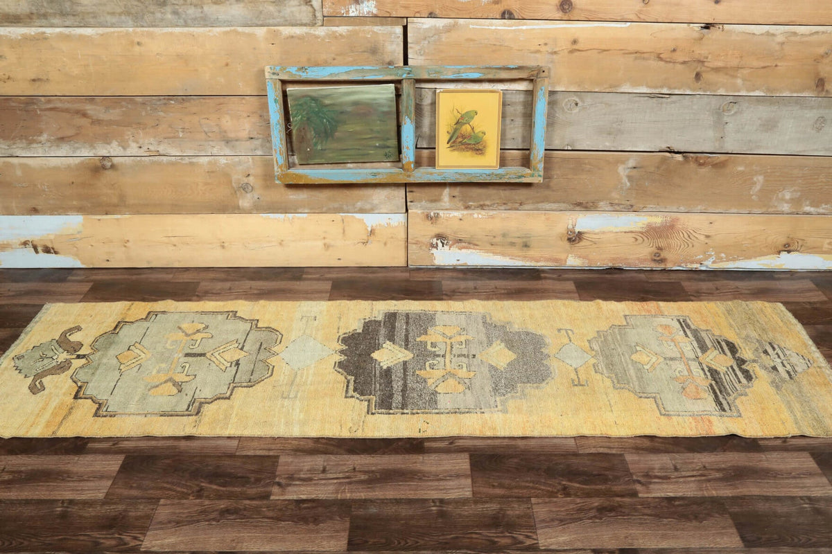 Vintage Oushak Yellow Runner Rug