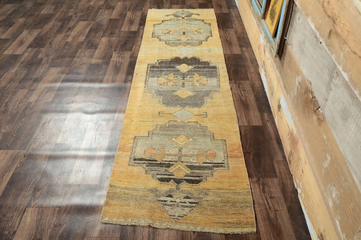 Vintage Oushak Yellow Runner Rug