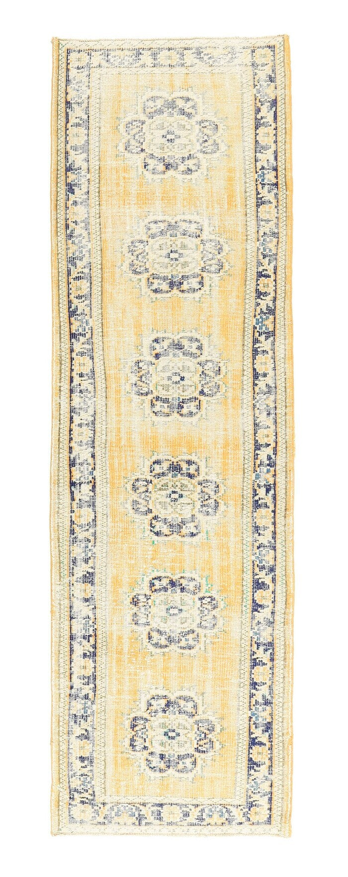 El yapımı vintage yolluk 81x277 cm geometrik desenli yün - açık alan görünümü