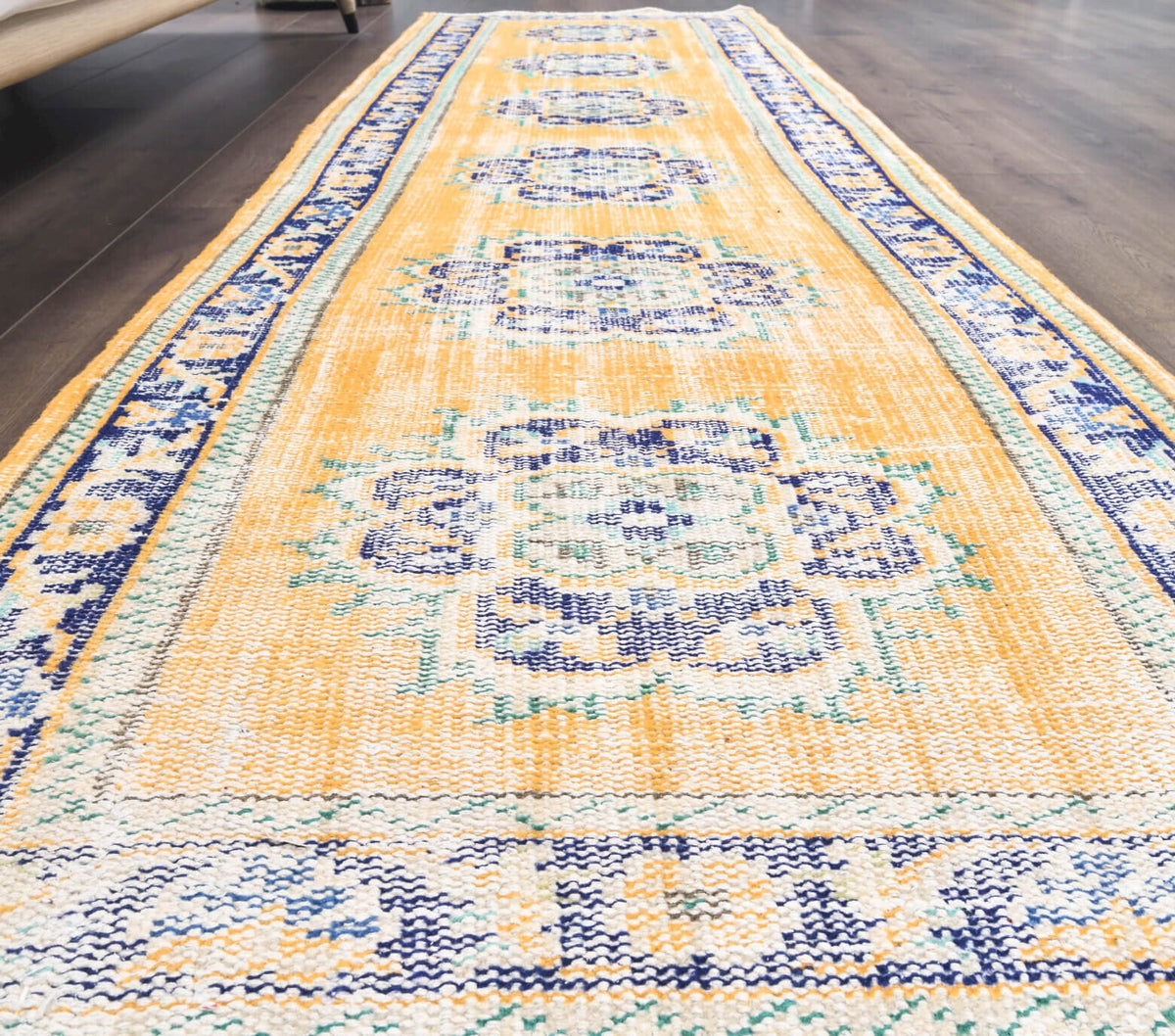 El yapımı vintage yolluk 81x277 cm geometrik desenli yün - desen detayı