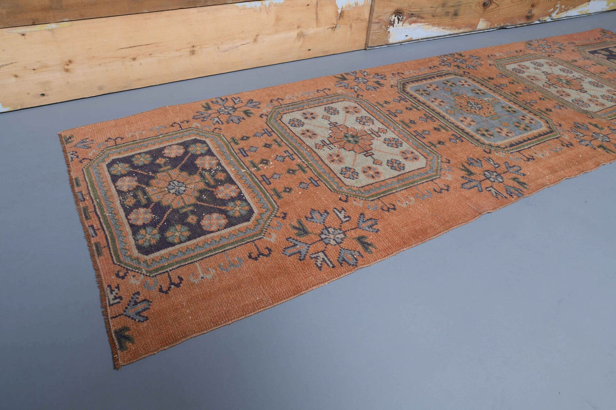 El yapımı vintage yolluk 89x274 cm çiçek desenli desenli yün - detay görünümü