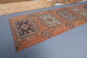 El yapımı vintage yolluk 89x274 cm çiçek desenli desenli yün - detay görünümü