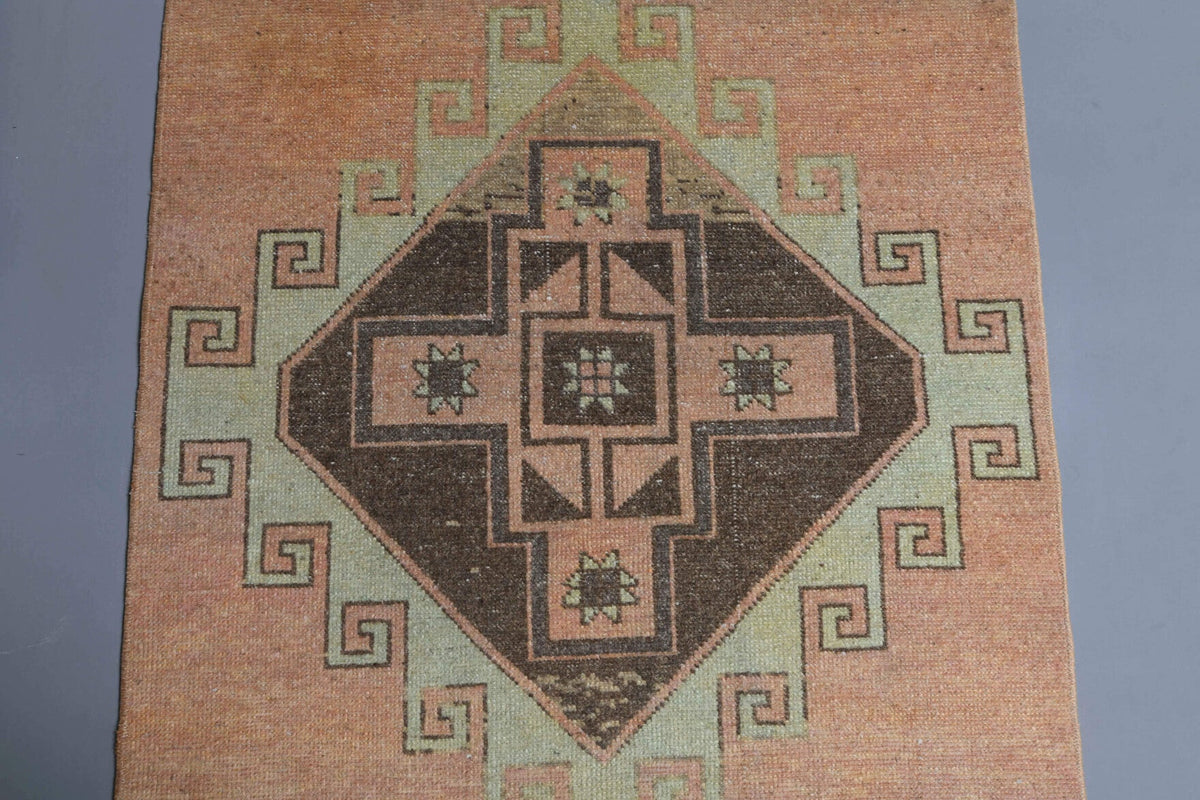 El yapımı vintage yolluk 94x262 cm geometrik desenli yün - desen detayı
