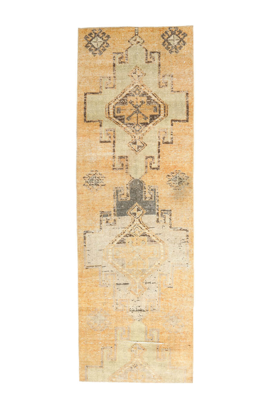 El yapımı vintage yolluk 86x259 cm geometrik desenli yün - açık alan görünümü