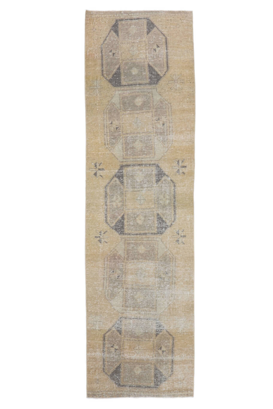 El yapımı vintage yolluk 81x290 cm i̇kat desenli yün - açık alan görünümü