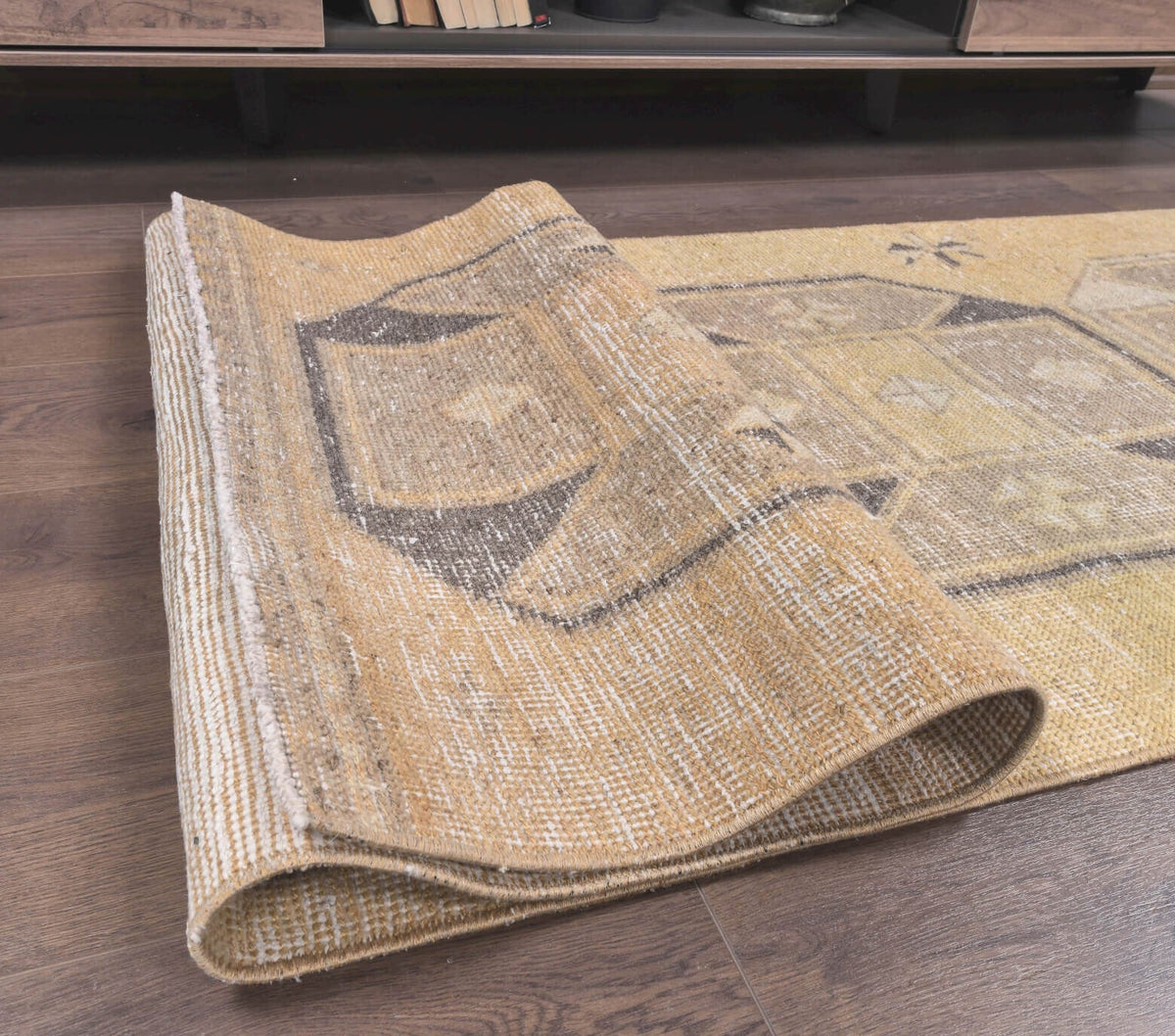 El yapımı vintage yolluk 81x290 cm i̇kat desenli yün - mekan görünümü