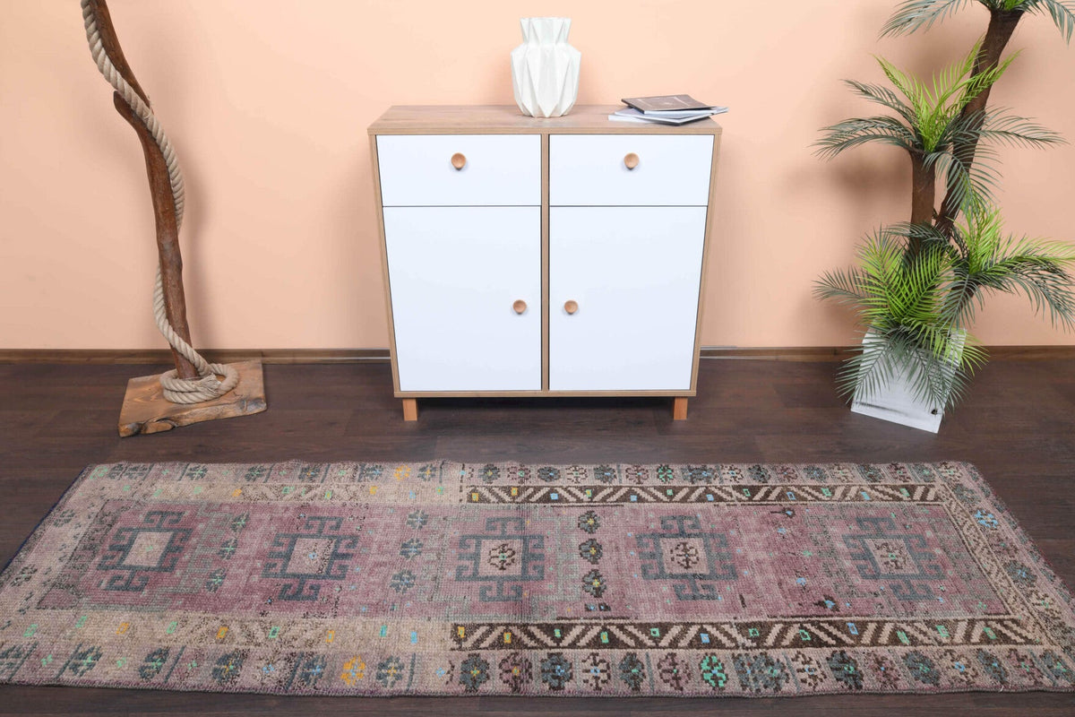 El yapımı vintage yolluk 79x259 cm oryantal desenli yün - detay görünümü