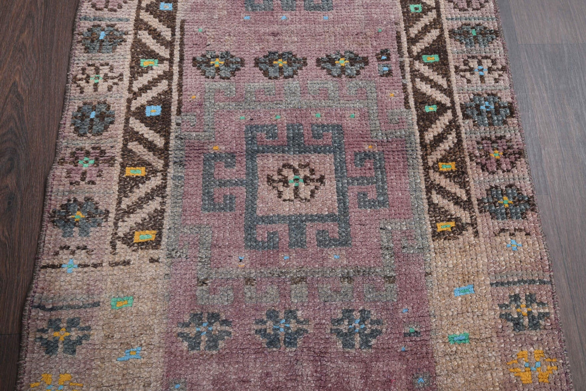 El yapımı vintage yolluk 79x259 cm oryantal desenli yün - kenar ve saçak detayı