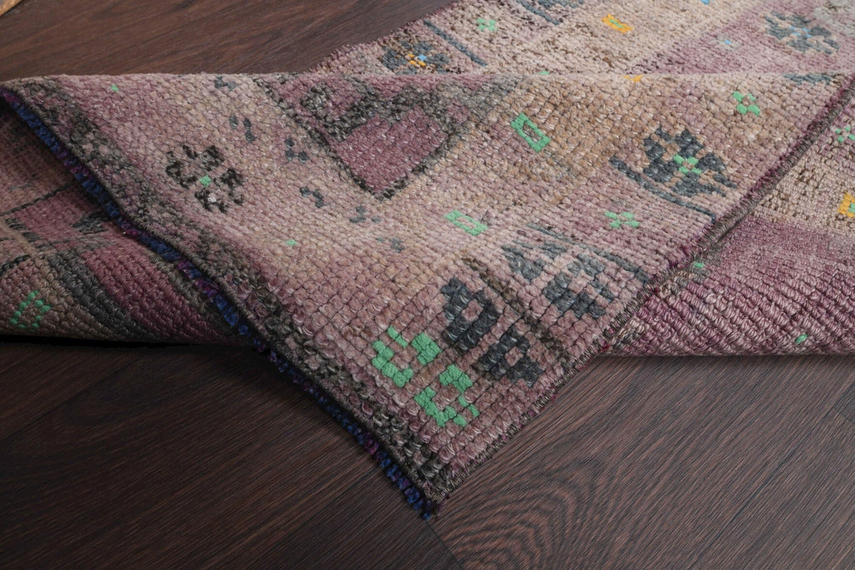 El yapımı vintage yolluk 79x259 cm oryantal desenli yün - üstten görünüm