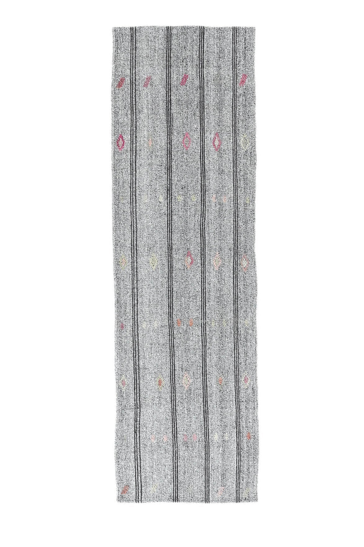 El yapımı vintage yolluk 79x272 cm çizgili desenli yün - açık alan görünümü