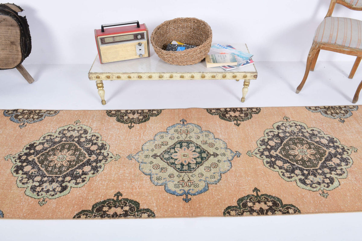 El yapımı vintage yolluk 81x287 cm oryantal desenli yün - kenar ve saçak detayı