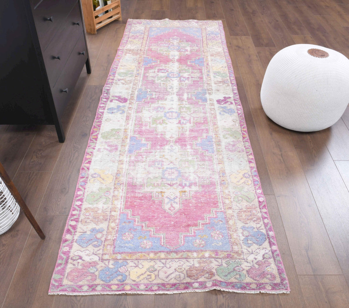 El yapımı vintage yolluk 91x274 cm oryantal desenli yün - detay görünümü