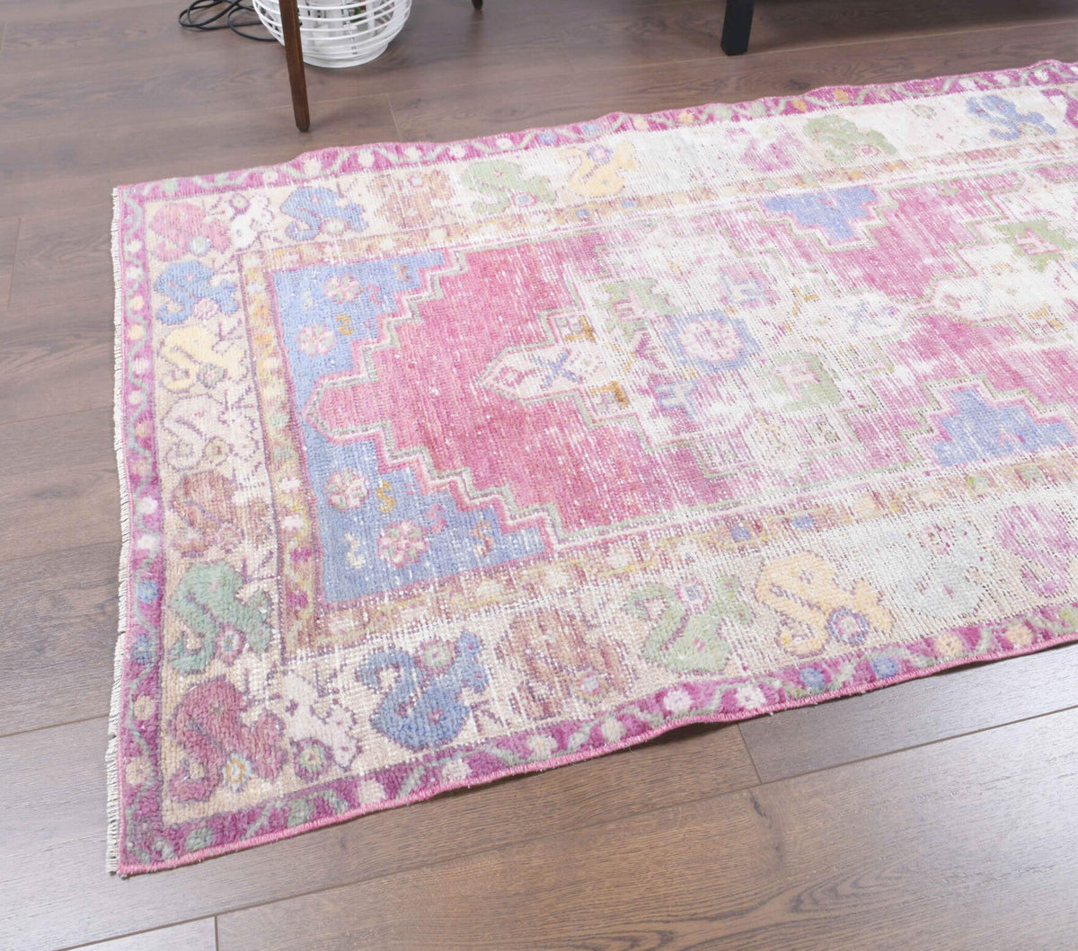 El yapımı vintage yolluk 91x274 cm oryantal desenli yün - kenar ve saçak detayı