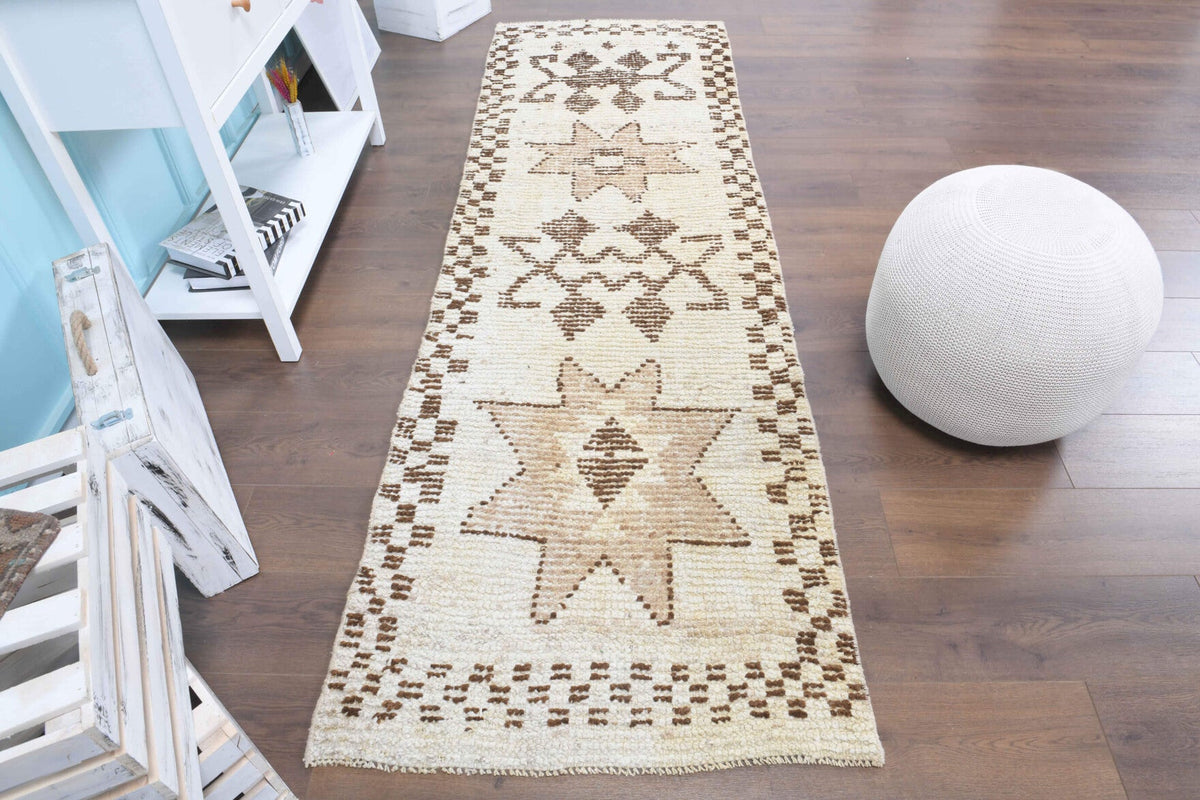 El yapımı vintage yolluk 86x274 cm oryantal desenli yün - detay görünümü