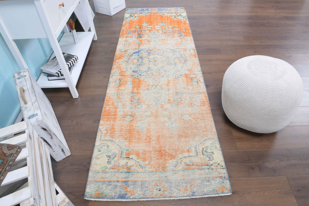 El yapımı vintage yolluk 89x269 cm oryantal desenli yün - detay görünümü