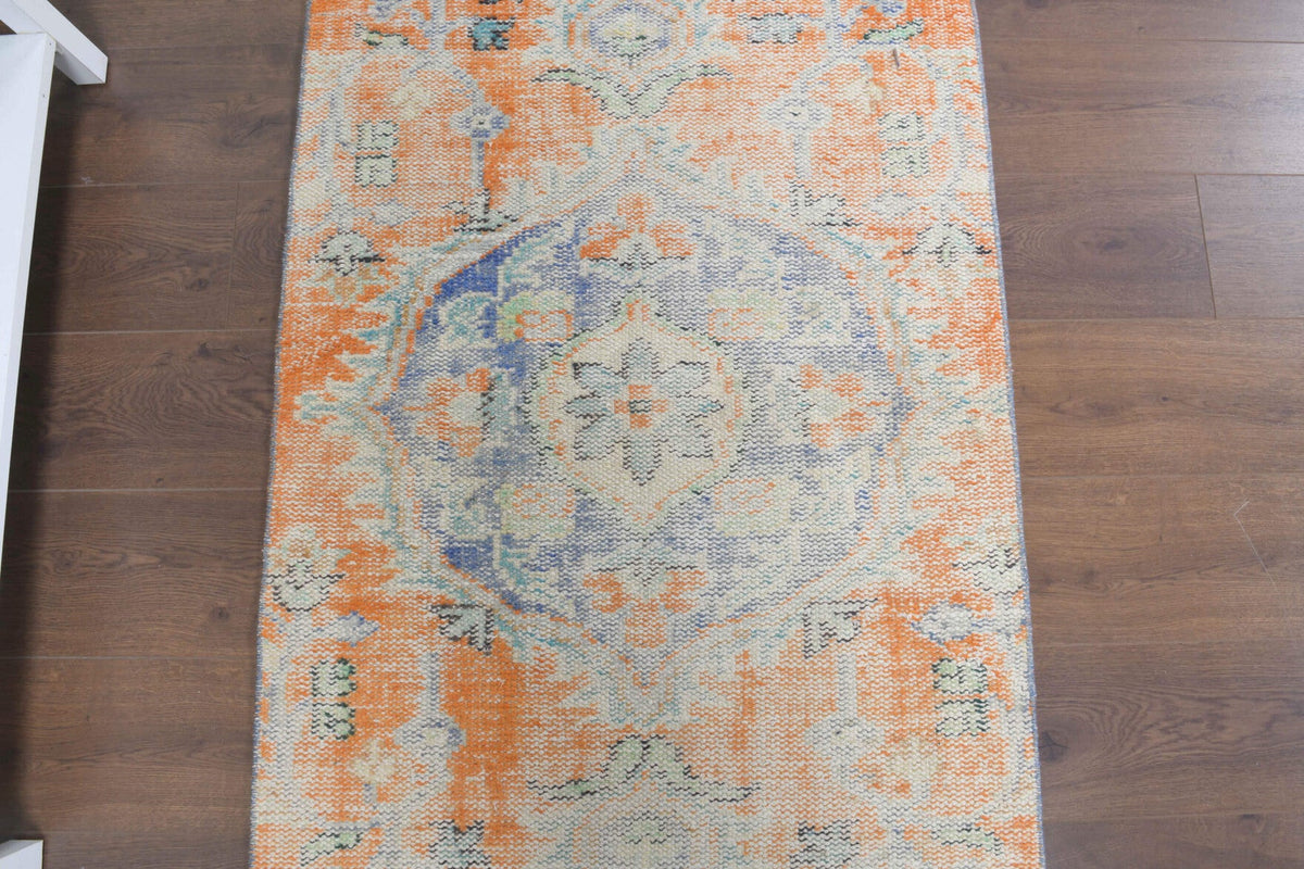 El yapımı vintage yolluk 89x269 cm oryantal desenli yün - kenar ve saçak detayı