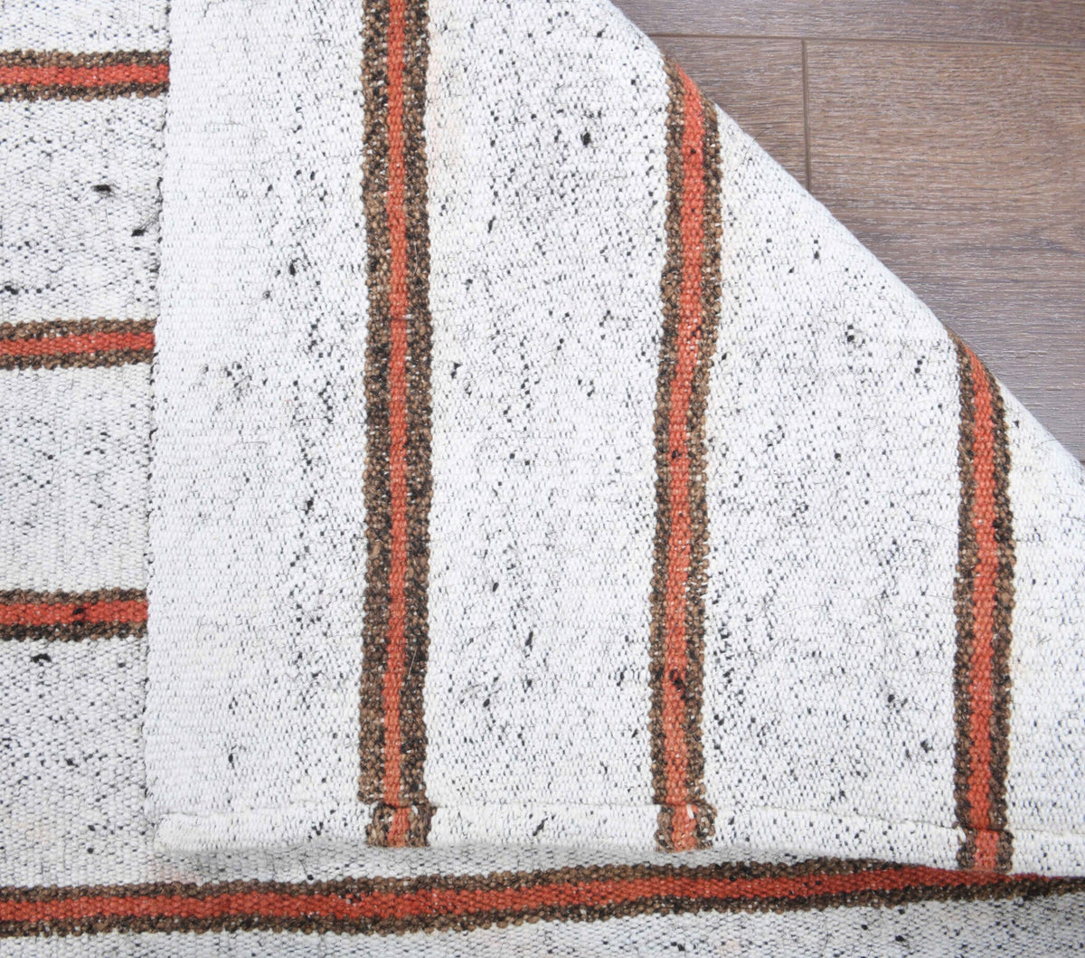 El yapımı vintage yolluk 79x264 cm çizgili desenli yün - kenar ve saçak detayı