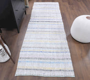 El yapımı vintage yolluk 89x262 cm çizgili desenli yün - detay görünümü