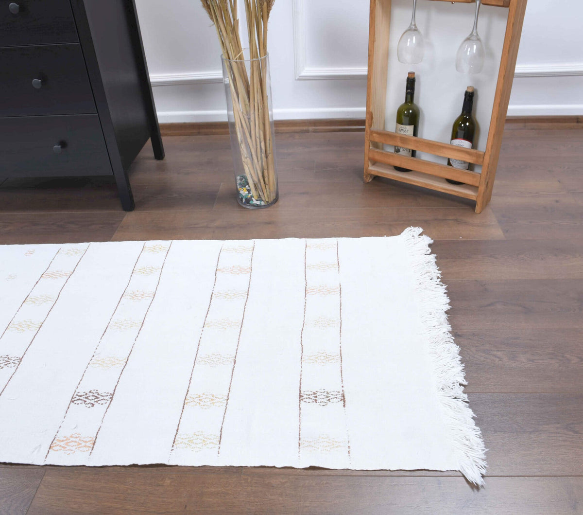 El yapımı vintage yolluk 76x272 cm kilim desenli yün - açık alan görünümü