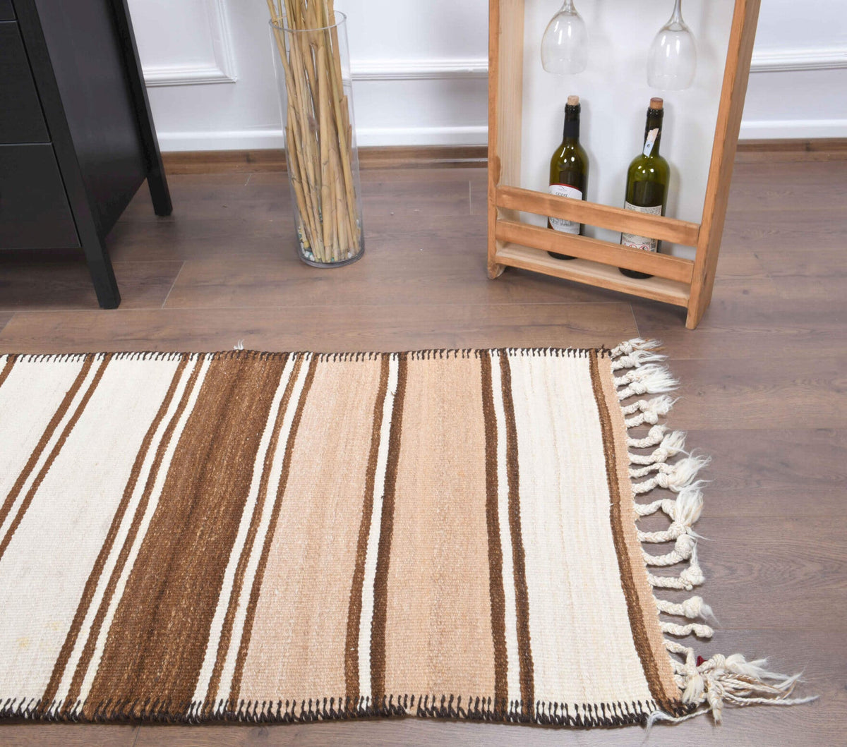 El yapımı vintage yolluk 76x277 cm çizgili desenli yün - mekan görünümü