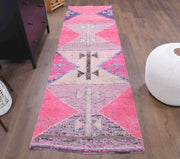 El yapımı vintage yolluk 86x284 cm geometrik desenli yün - detay görünümü