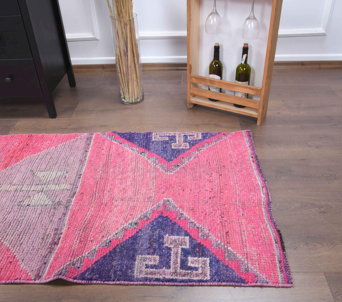 El yapımı vintage yolluk 86x284 cm geometrik desenli yün - mekan görünümü