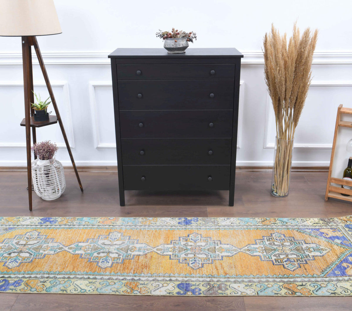 El yapımı vintage yolluk 81x272 cm oryantal desenli yün - detay görünümü