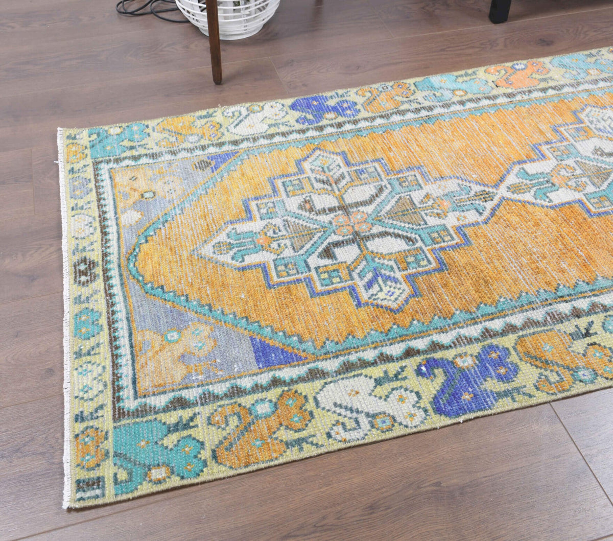 El yapımı vintage yolluk 81x272 cm oryantal desenli yün - kenar ve saçak detayı