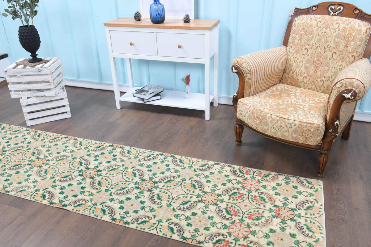 El yapımı vintage yolluk 76x287 cm çiçek desenli desenli yün - desen detayı