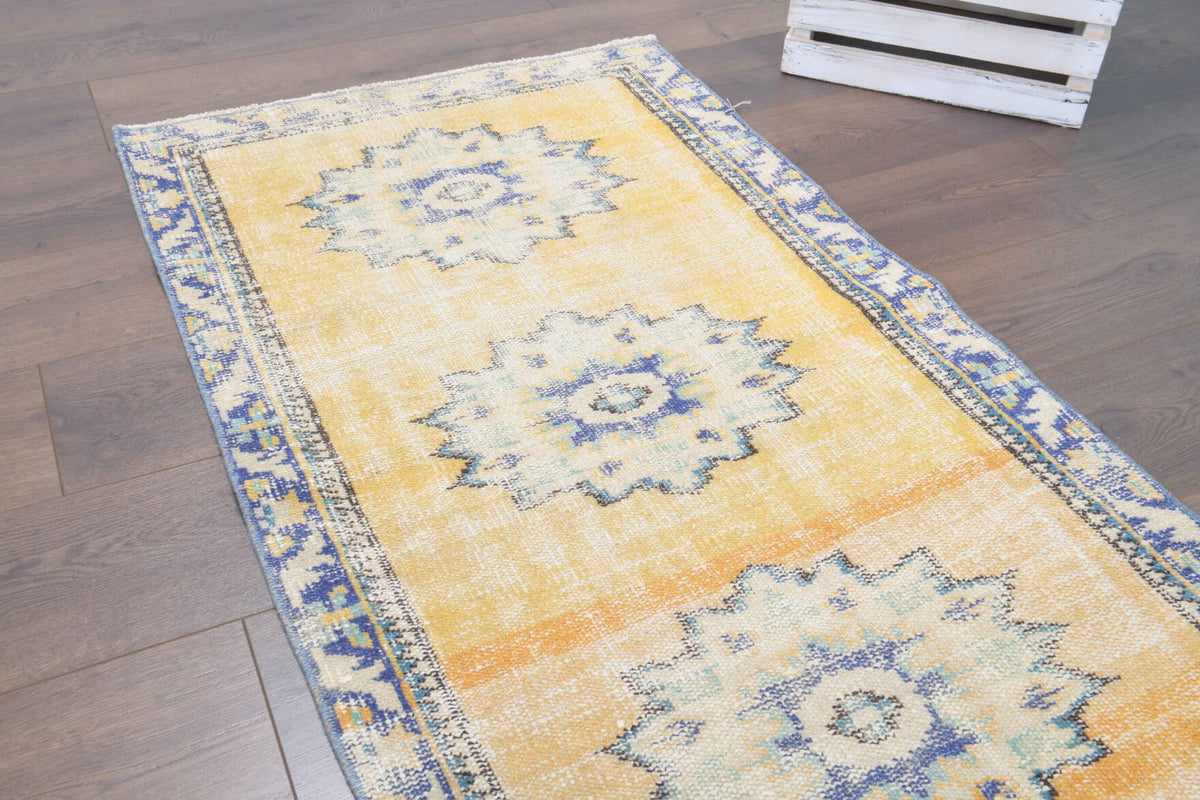 El yapımı vintage yolluk 79x272 cm oryantal desenli yün - kenar ve saçak detayı