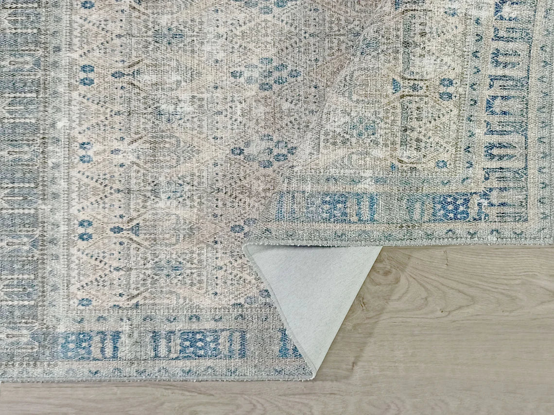 Mavi ve Gri Eskitme Desenli Vintage Halı - OUTLET - 40025MGOU