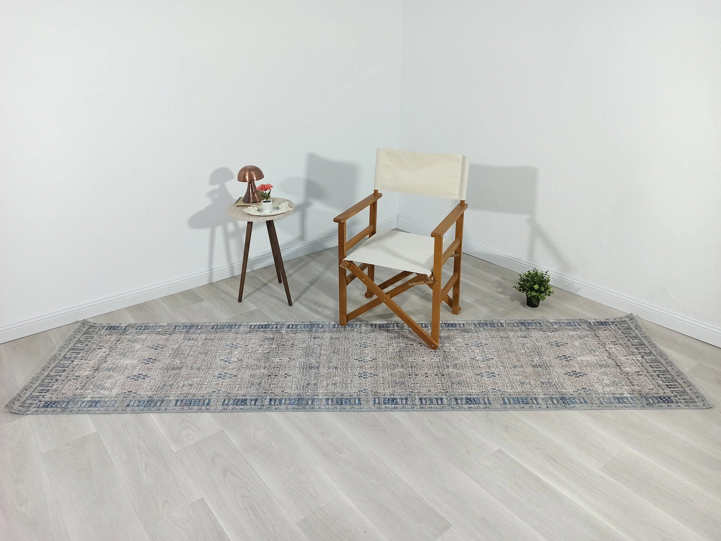 Mavi ve Gri Eskitme Desenli Vintage Halı - OUTLET - 40025MGOU