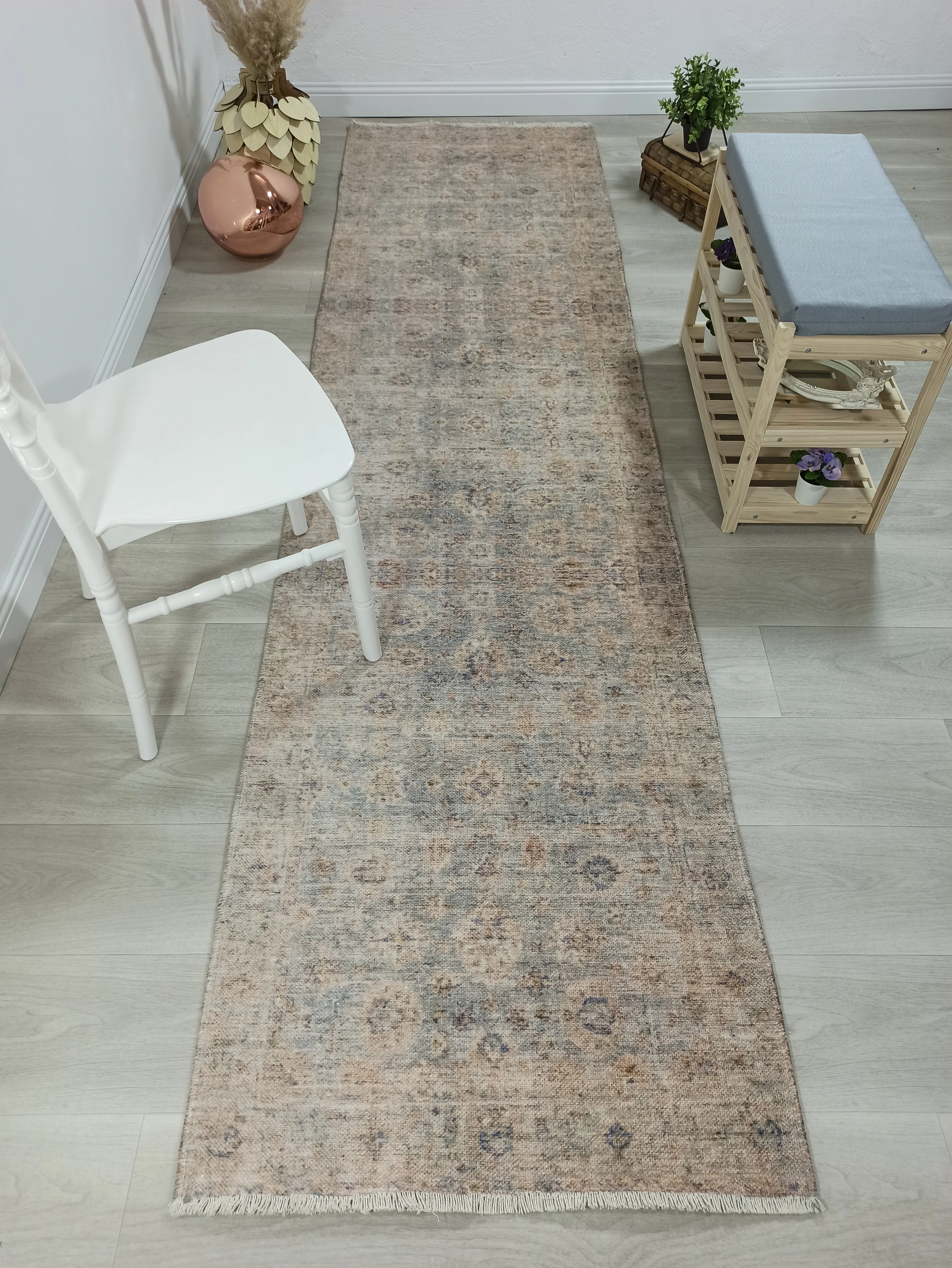 Bej ve Vizon Eskitme Desenli Vintage Halı - OUTLET - 4182OU