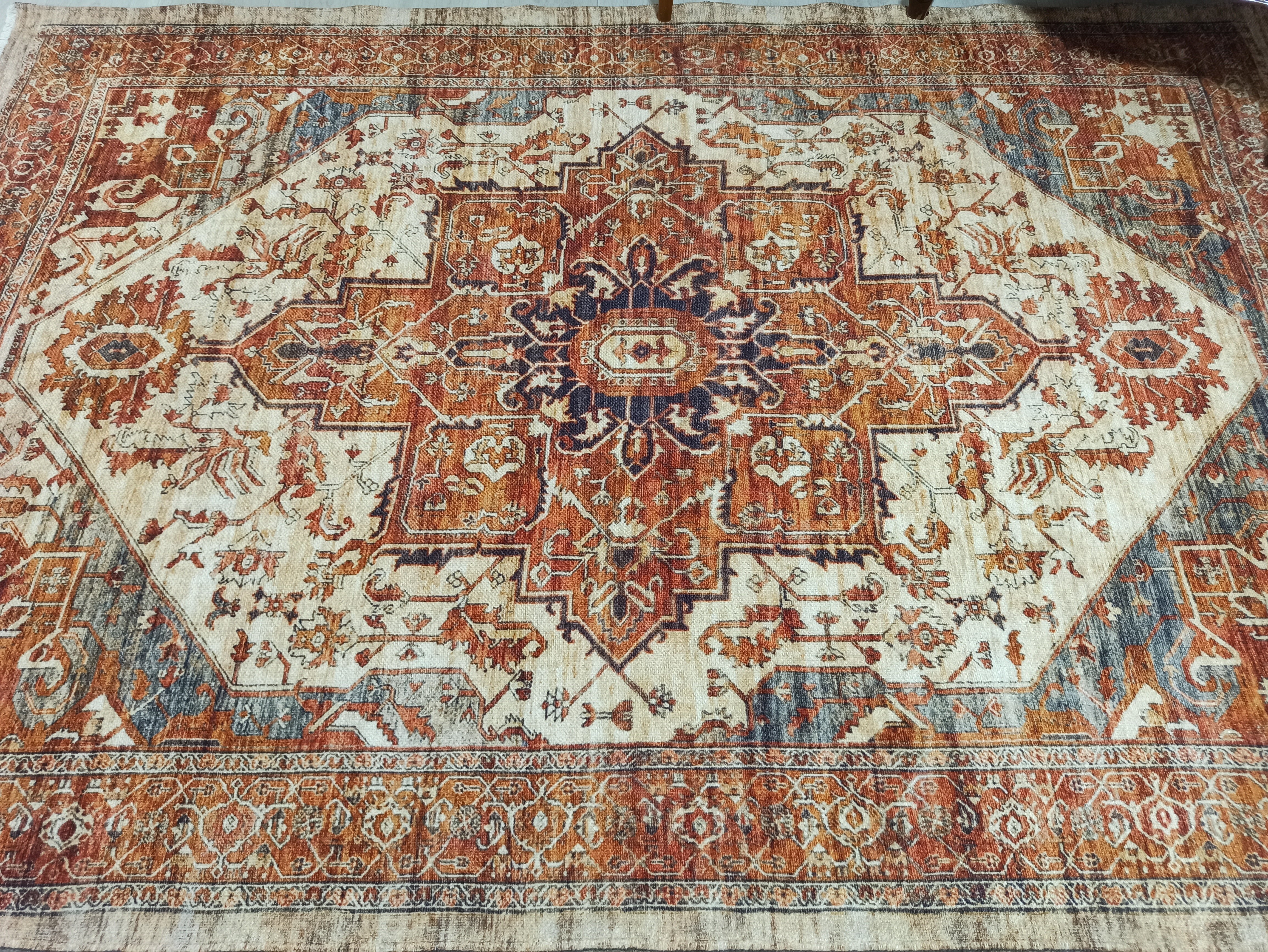 Pas Kırmızısı ve Krem Medalyonlu Vintage Halı - OUTLET - 4306OU
