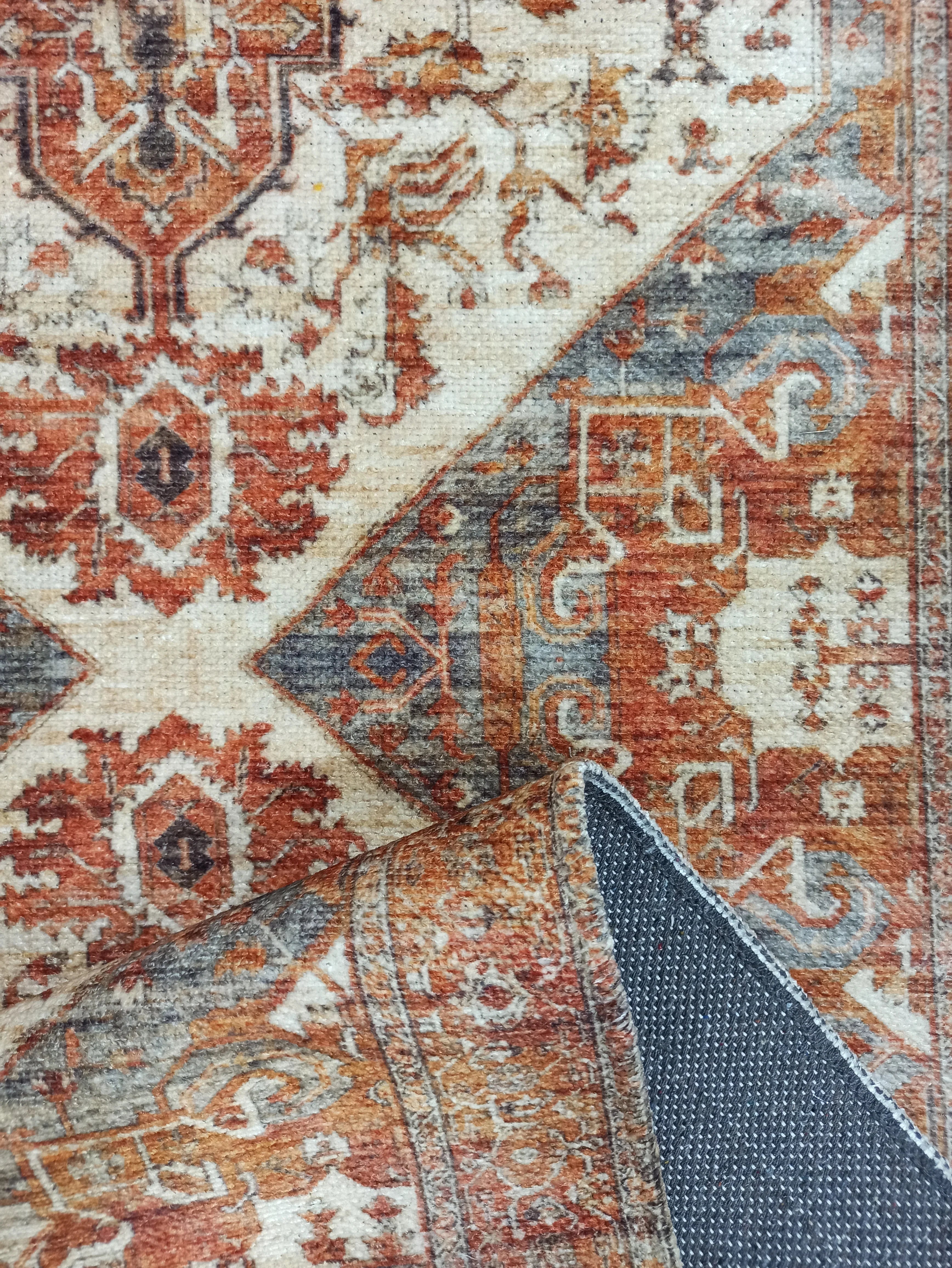 Pas Kırmızısı ve Krem Medalyonlu Vintage Halı - OUTLET - 4306OU