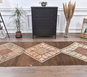 El yapımı vintage yolluk 119x330 cm geometrik desenli yün - detay görünümü