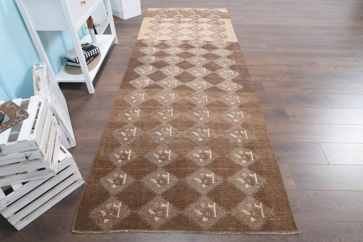 Vintage Brown Flatweave Runner Rug