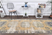 1970'lerden Anadolu kökenli ikat desenli el dokuma vintage yolluk, 111x341 cm