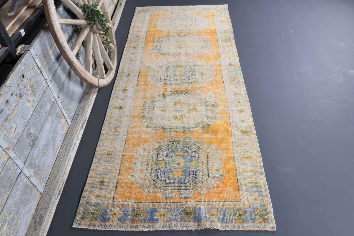 El yapımı vintage yolluk 132x323 cm oryantal desenli yün - detay görünümü