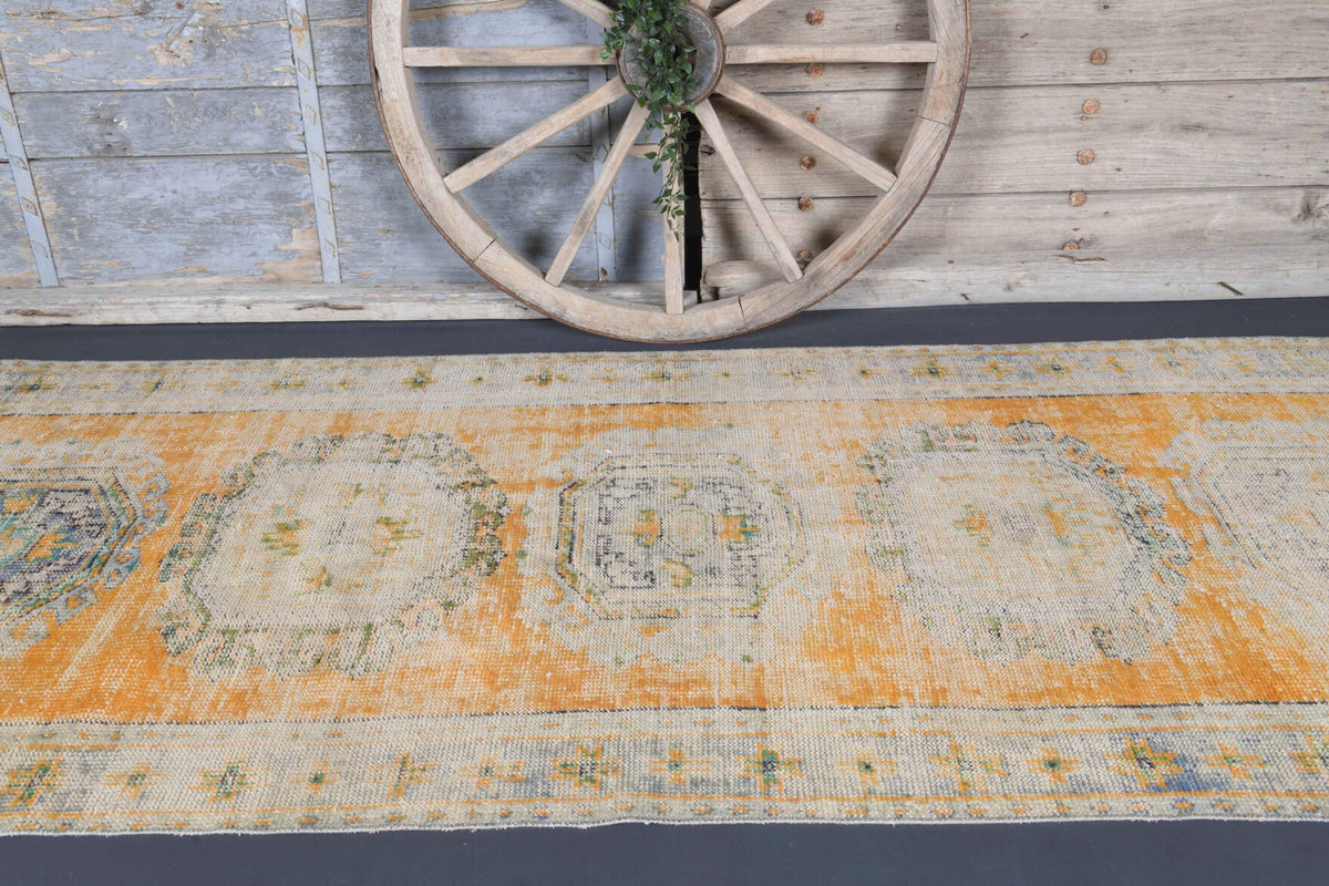 El yapımı vintage yolluk 132x323 cm oryantal desenli yün - kenar ve saçak detayı