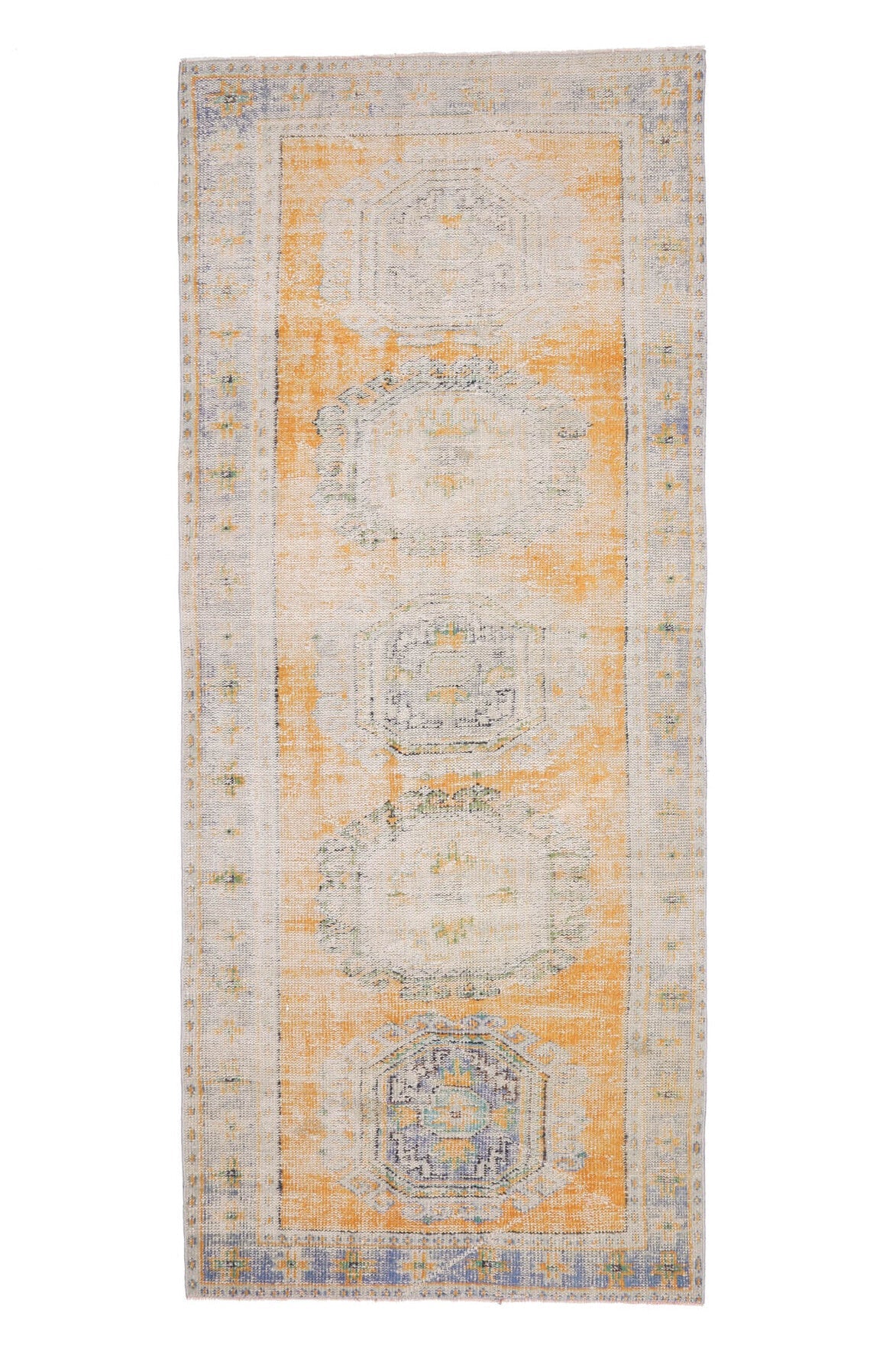 El yapımı vintage yolluk 132x323 cm oryantal desenli yün