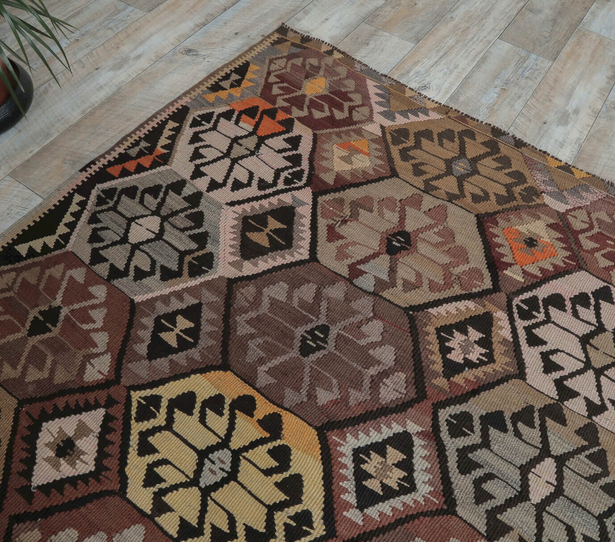 4x12 Vintage Handwoven Brown Kilim Runner