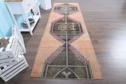 El yapımı vintage yolluk 117x371 cm geometrik desenli yün - detay görünümü