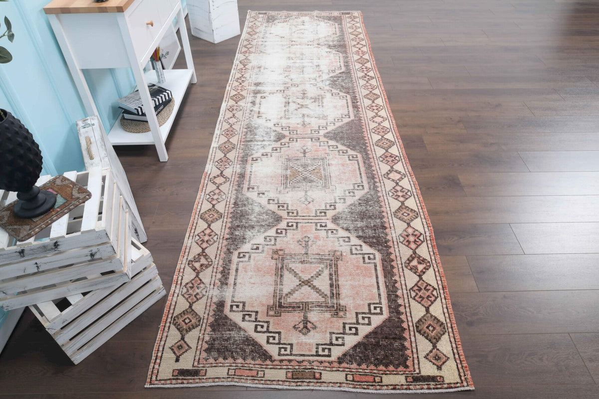 El yapımı vintage yolluk 91x366 cm geometrik desenli yün - detay görünümü