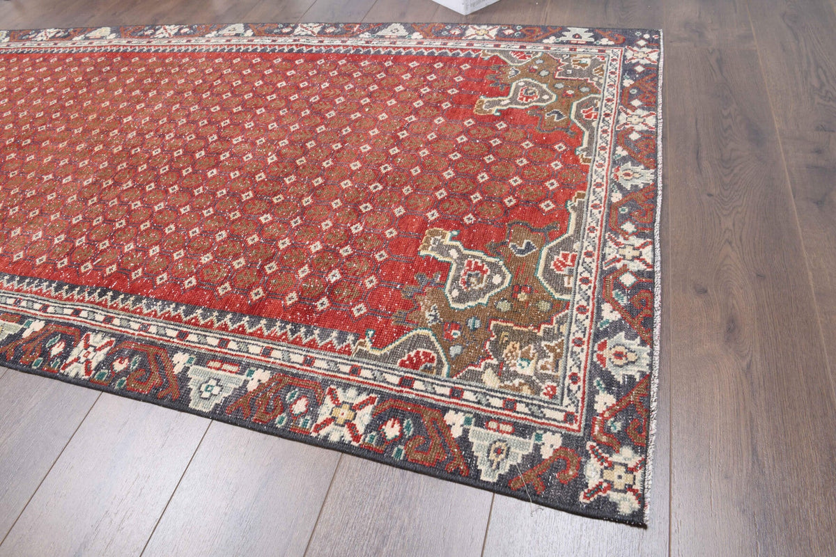 Antre ve koridor için ikat desenli el dokuma vintage yolluk – 110x358 cm