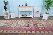 El yapımı vintage yolluk 109x381 cm oryantal desenli yün - detay görünümü